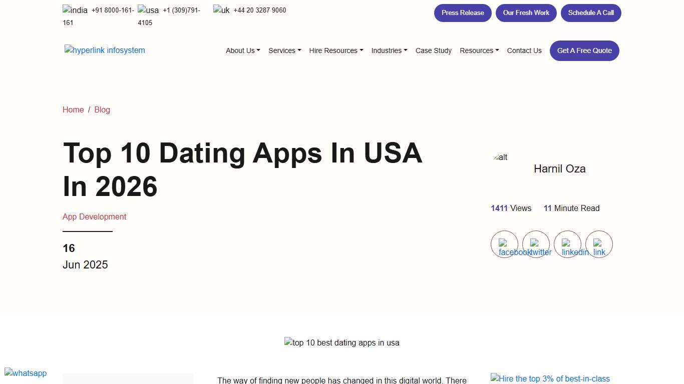 Top 10 Dating Apps in USA: A 2026 Guide Hyperlink InfoSystem